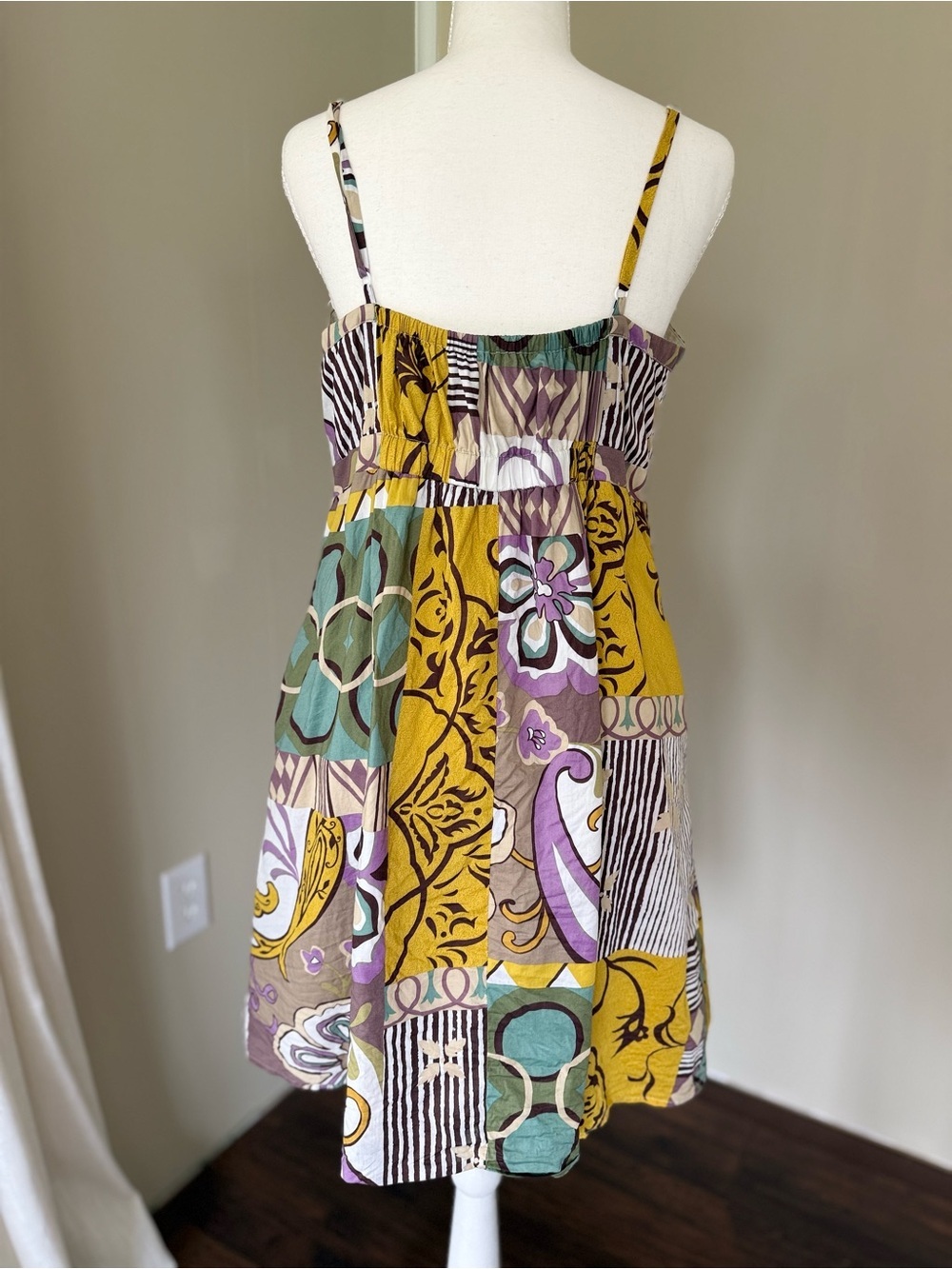 Vintage CAbi Multicolor Patchwork Sundress with Mustard Purple Teal Beading - Picture 7 of 9